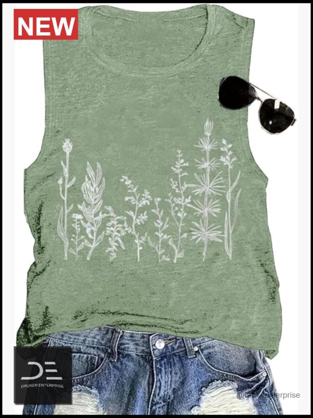 Boho Tank Top Sleeveless Crew Neck Muscle Tee Summer Top Floral Graphic